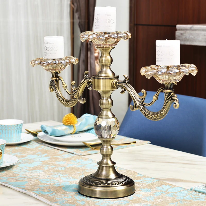 Большой скандинавский подсвечник в стиле ретро хрустальный металлический