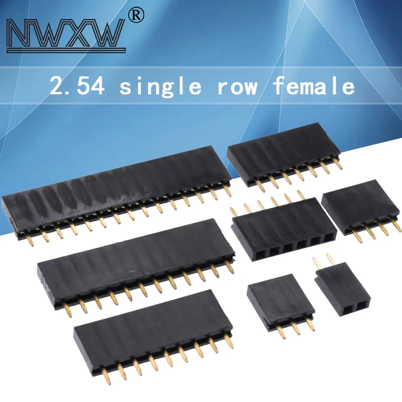 10PCS gold-plated 2.54MM 1 * 2/3/4/5/6/7/8/9/10/11/12/13/14/15/16/40Pin single row female pin socket PCB connector