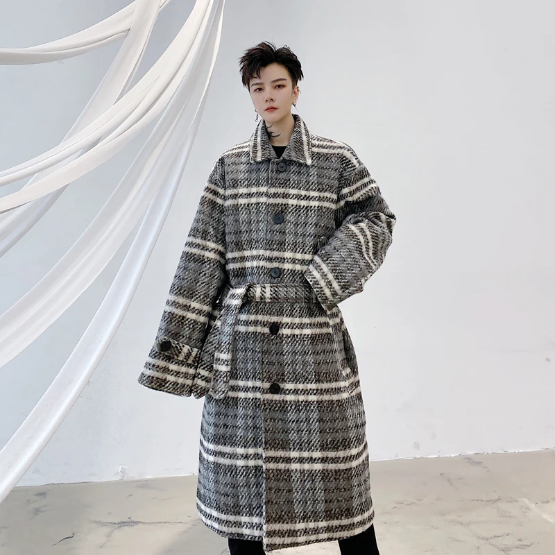 Мужская Уличная одежда винтажное шерстяное пальто ветровка с поясом верхняя для