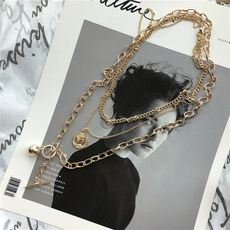 Ожерелье чокер в стиле панк золотистого и серебристого цвета трехслойное