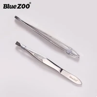 bluezoo beauty tool anti slip pattern flat mouth silver eyebrow clip stainless steel tweezers