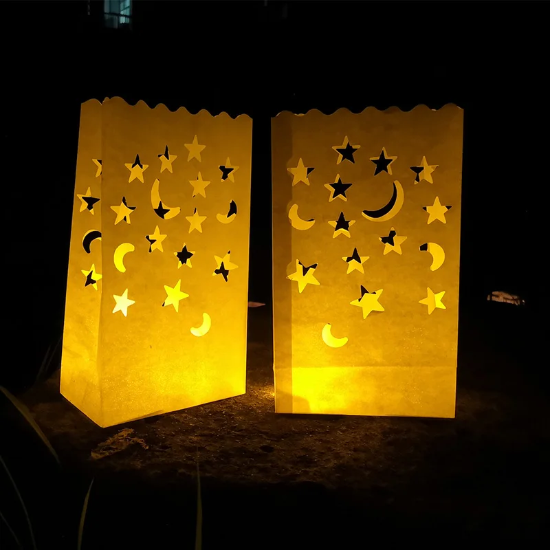 50 шт./лот Солнечный держатель для чайной свечи Luminaria бумажный Свеча-фонарь сумка для рождественской вечеринки наружное свадебное оформление новинка - Цвет: moon and stars