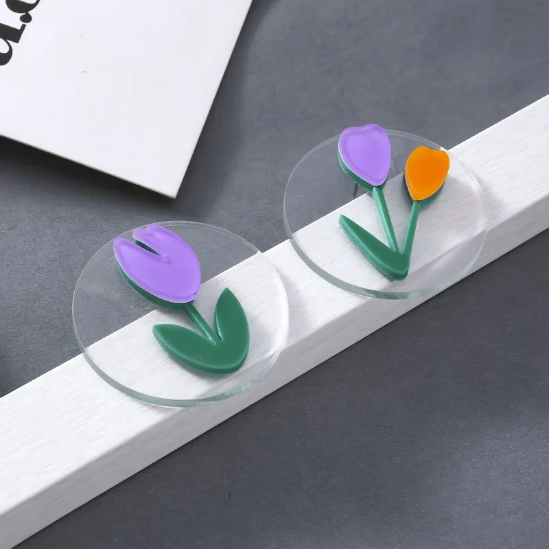 Фиолетовый Тюльпан серьги гвоздики личности акриловые Асимметричные цветок