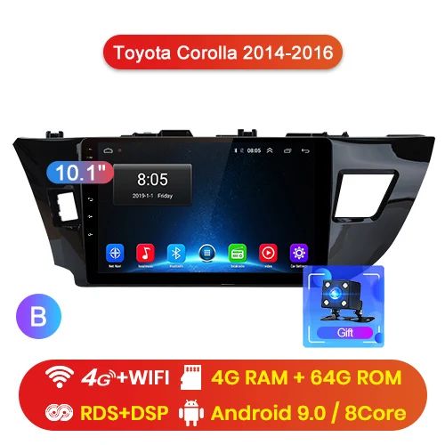 4G-WIFI 4-64GB-B Junsun V1 pro 4G+ 64G CarPlay Android 9,0 DSP для Toyota Corolla автомобильный Радио Мультимедиа Видео плеер gps RDS 2 din dvd - Цвет: 4G-WIFI 4-64GB-B