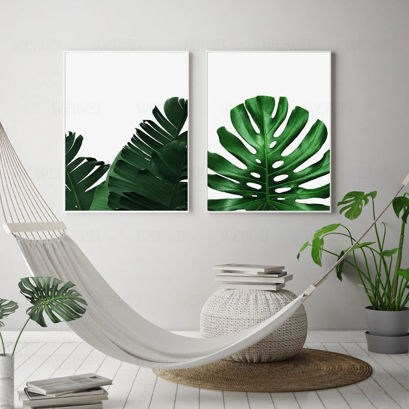 Зеленые листья настенная живопись холст Monstera Пальма банан плакаты и принты