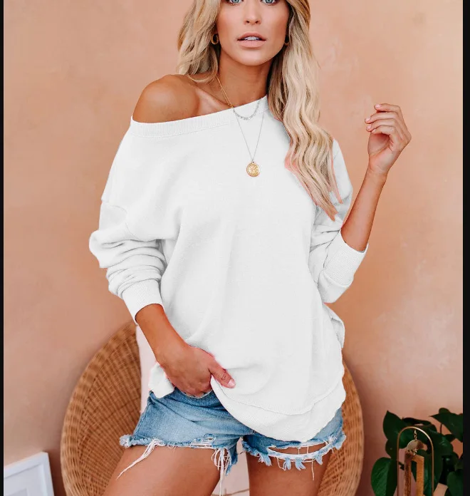 

T shirt women letter printing loose casual harajuku Long Sleeves yellow tshirt big White