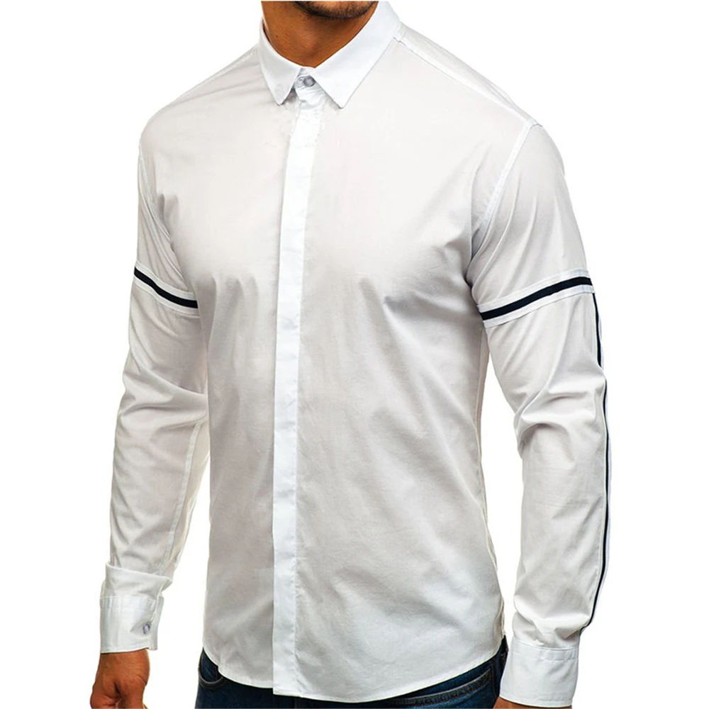 

2021 spring and autumn fashion new men's long-sleeved shirt ribbon stitching business casual shirt