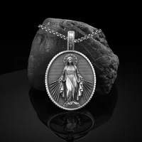 commemorative medal stainless steel mens chain necklace neck religious jewelry virgin mary pendant necklace lady