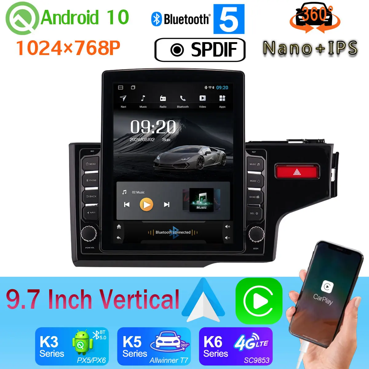 9 7 &quotTesla Style PX6 4 + 64G GPS Android 10 головное устройство CarPlay радио DSP для Honda Fit Jazz 2014 2020 LHD RHD