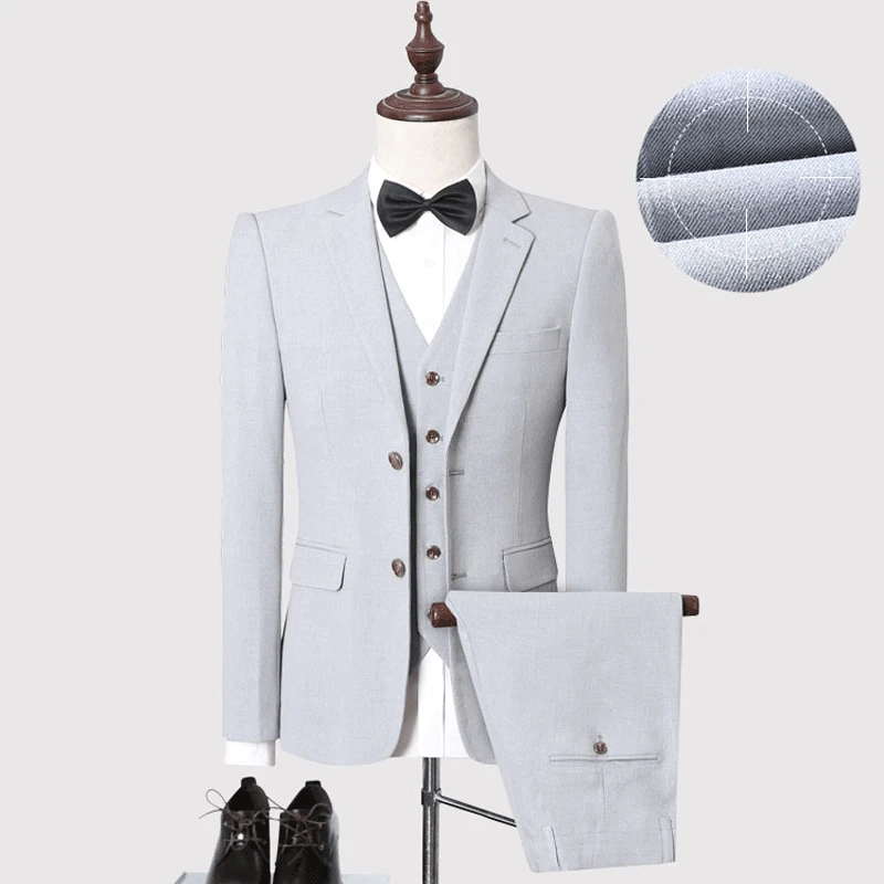 Сплошной цвет Slim Fit мужской костюм из 3 предметов свадебное платье повседневный