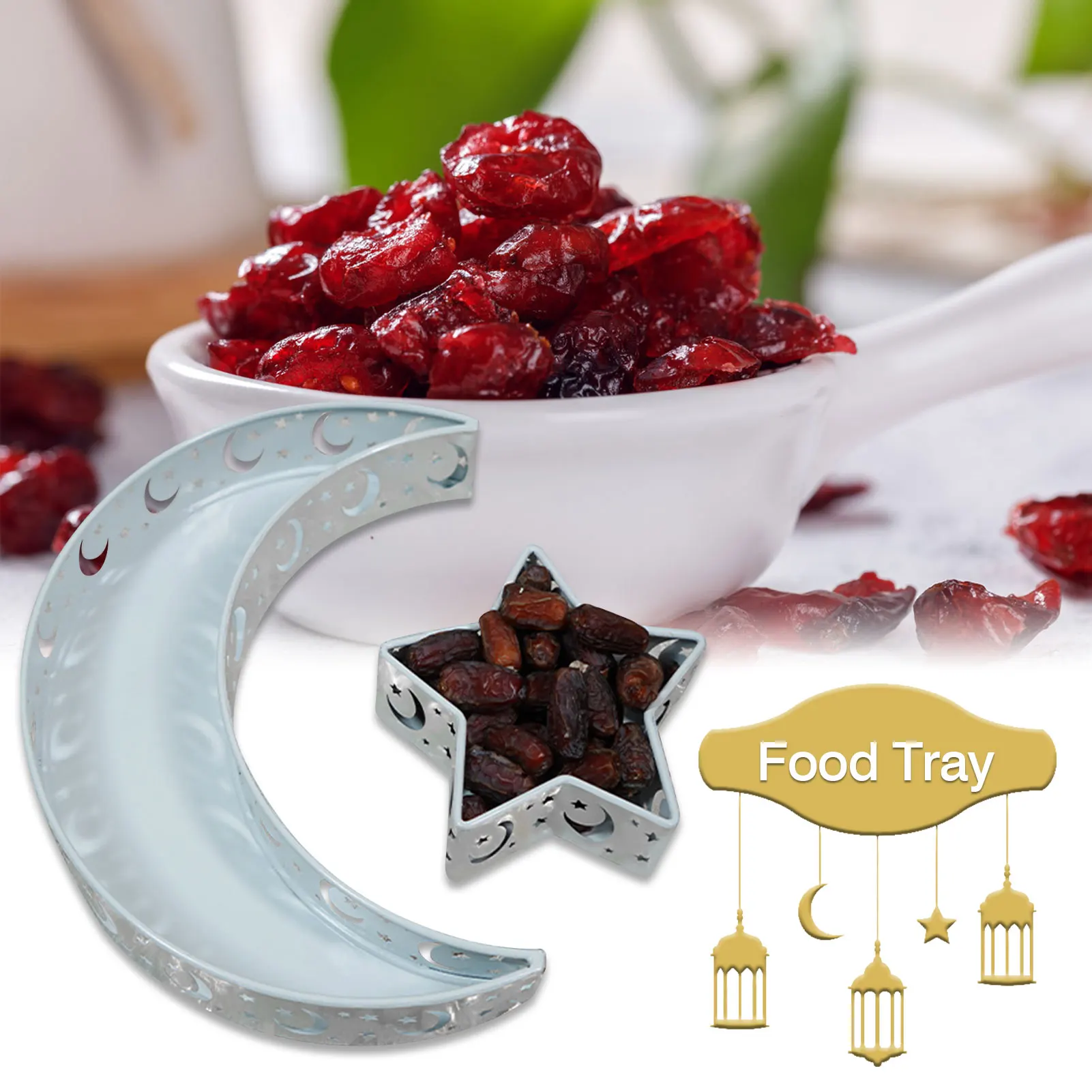 

Muslim Eid Food Tray Innovative Moon Star Serve Plate Tableware Dessert Food Storage Container Ramadan Home Decoration