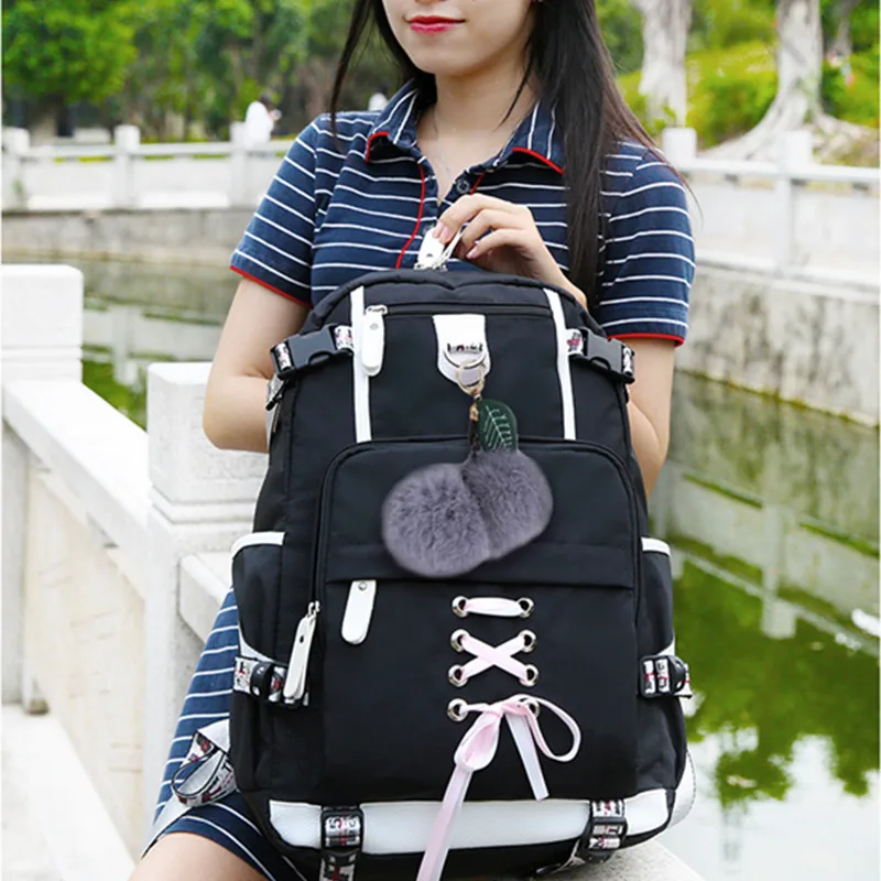 Fengdong korean style high school backpack for teenage girl fashion black white student girls backpack schoolbag cute book bag