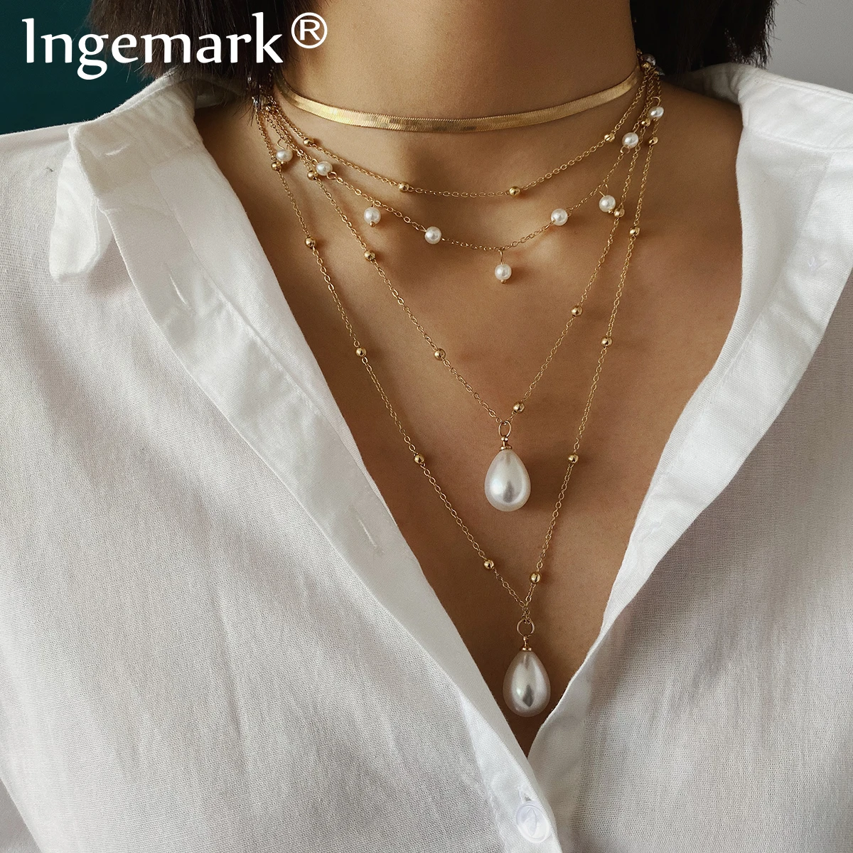 Чокер Ingemark в готическом стиле Женский ожерелье с барочным жемчугом и кисточками