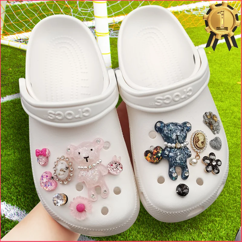 Gray Pink Bear CROC Charms Designer DIY Rhinestones Shoes Decaration Charm for Croc Jibb Clogs Kids Boys Women Girls Gifts