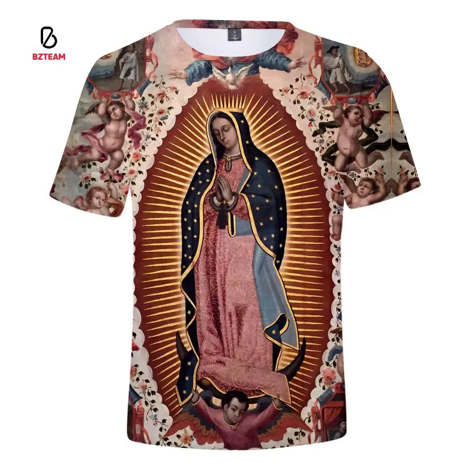 

BZTEAM Virgin Mary of Guadalupe Catholic men's T-shirt 3d printing fashion T-shirt men's summer short-sleeved T-shirt Harajuku T