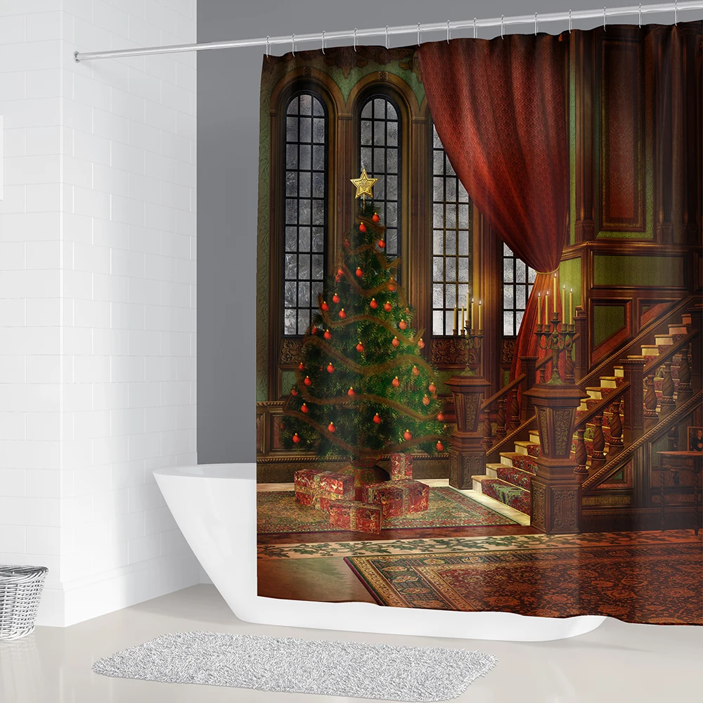 Занавески для ванной комнаты с рождественской елкой Холл набор занавесками душа