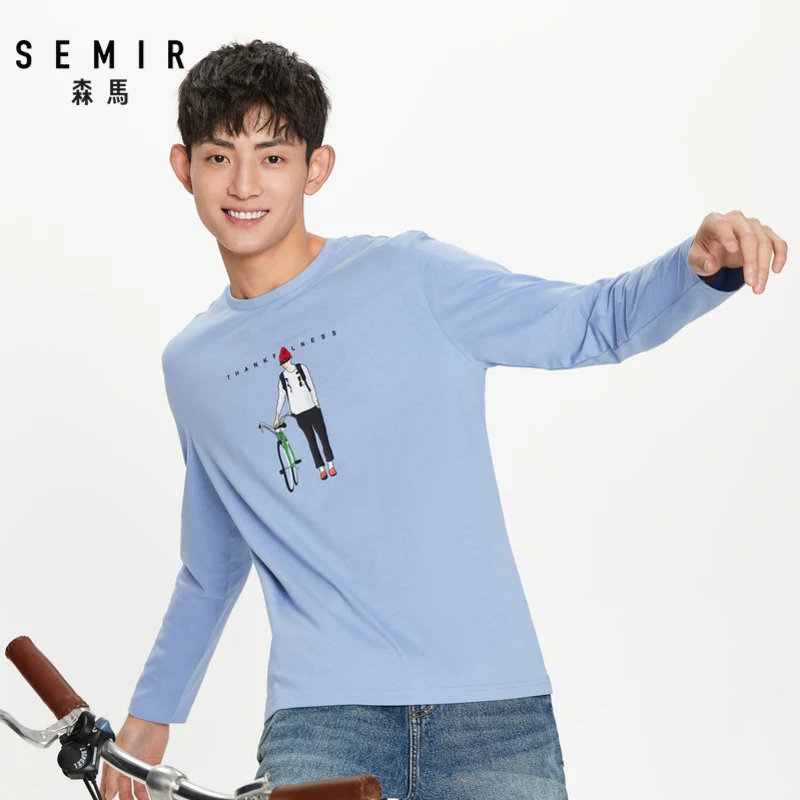 SEMIR Cotton long sleeve T-shirt men 2020 spring new o neck pullover cartoon printed knitted bottoming tshirt comfortable | Мужская