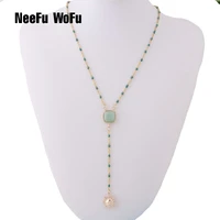 neefuwofu stainless steel necklace green natural stone pendant short necklace woman pink stone jewelry