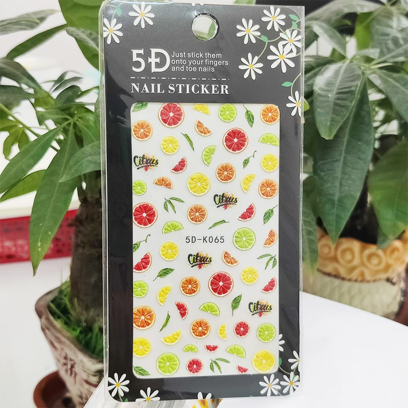 

5D Stickers for Nails Tangerine Lemon Summer Fruit Nail Art Decorations Stereoscopic Sticker Accessories Anaglyph Effect Design