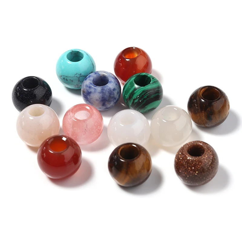 

DIY 5pcs/Lots Natural Stone Beads for Jewelry Making Mix Color 12/14mm Diameter Macroporous Beads Charm for Bracelet