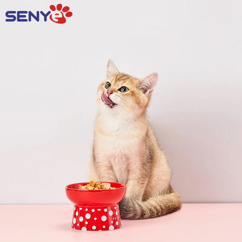 

Polka Dot Ceramic High-Foot Bowl Dog Bowl Dog Bowl Cat Bowl Cat Bowl Ceramic Food Bowl Water Bowl Rice Bowl Cats Prevent Tipping