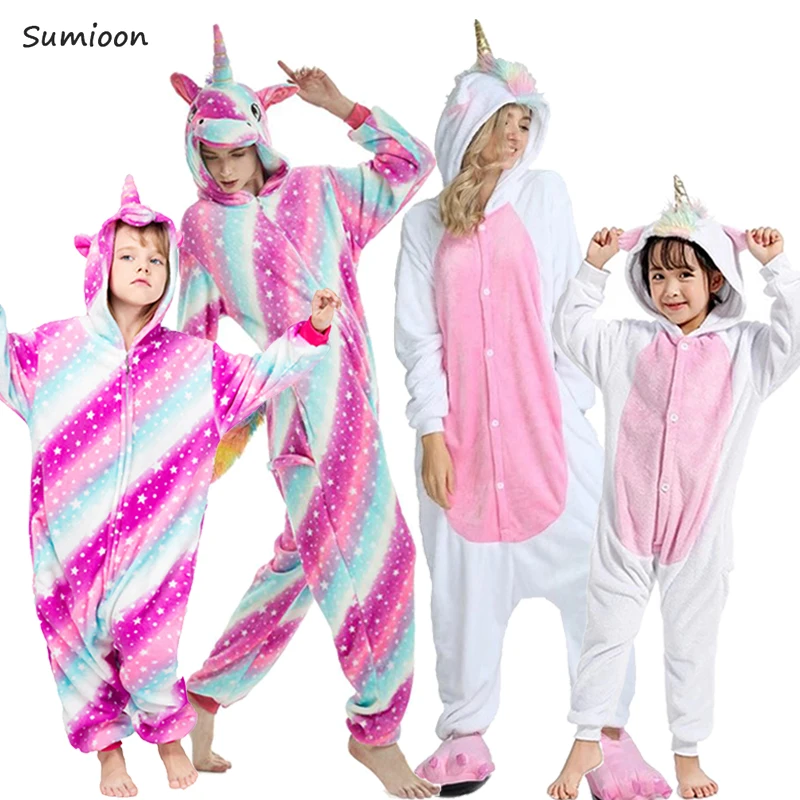 Одежда для мальчиков и девочек Kigurumi пижамы устанавливает панда Единорог женщин