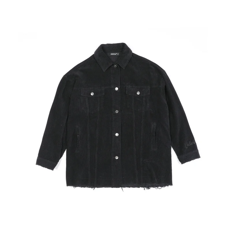 

High Quality Vintage Faded Washed Fringed Corduroy Jacket Coat Men Women Couples Leisure Loose Coat Oversized