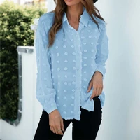 solid color blouse women 2021 summer long sleeve turn down elegant office shirts tops casual loose plus size blouses femme