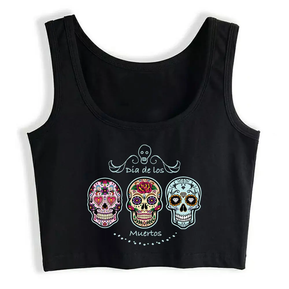 

Boho Crop Top Sugar Skulls Basic Inscriptions Custom Y2k Tops Womens Tops blusas mujer de moda 2021 verano Gym Tank Top Women