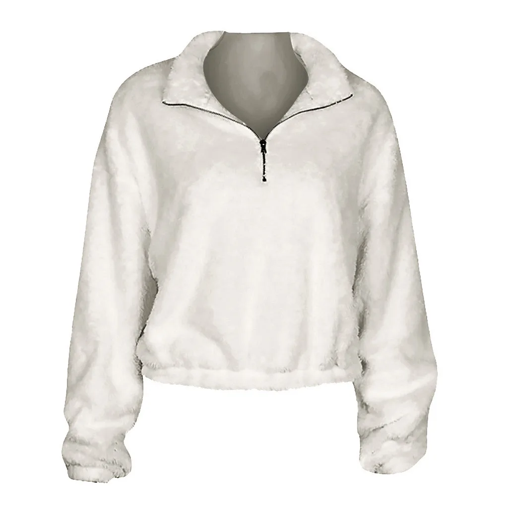 Harajuku женская модная однотонная толстовка на молнии с воротником-стойкой топы