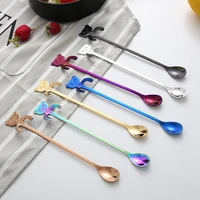 7pcsset colorful 304 stainless steel ice spoon creative cartoon bear hanging cup spoon long handle coffee stirring spoons
