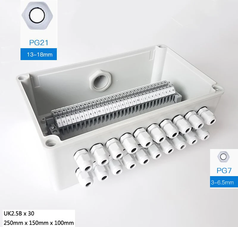 IP65 водонепроницаемая кабельная распределительная коробка 250*150*100 мм с UK2.5B din-рейку клеммные блоки Набор 12 способов