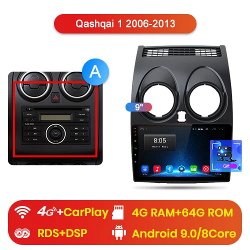 Junsun 2G+ 32G Android 9,0 для Nissan Qashqai J10 2006-2009 2011-2013 авто 2 din автомагнитола стерео плеер Bluetooth gps навигация - Цвет: 4G (4GB 64GB)