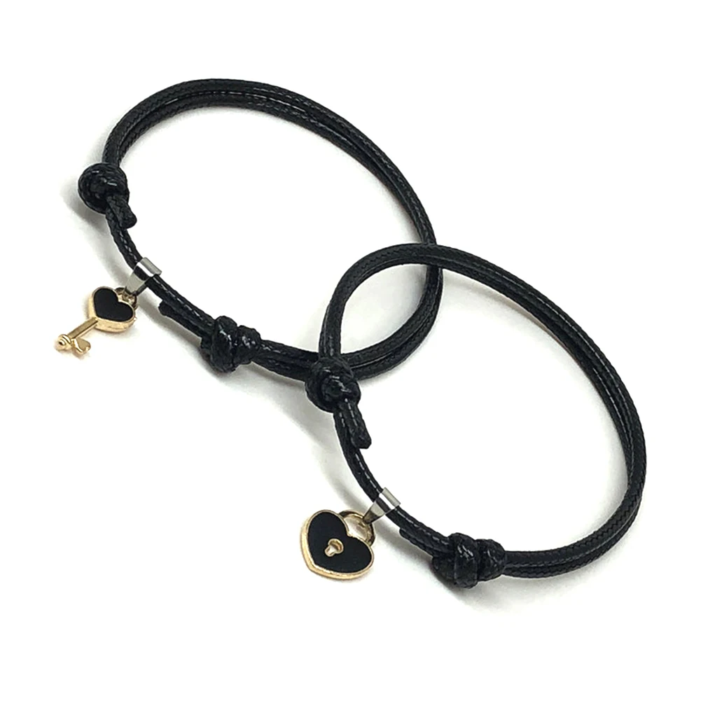 

2 PCs/lot New Arrival Couple Bracelet Alloy key Heart Lock Charm Bracelet Handmade Jewelry Rope Bracelet Lovers Gifts for Women