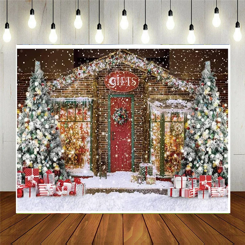 

Зимний Рождественский фон для фотосъемки Рождественский фон подарки магазин снежный день рождения детей портрет вечевечерние НКА баннер