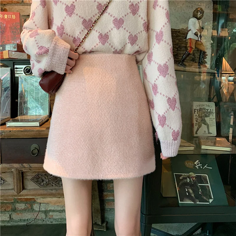 Женская Однотонная юбка с высокой талией Harajuku утолщенная осенне-зимняя кавайная