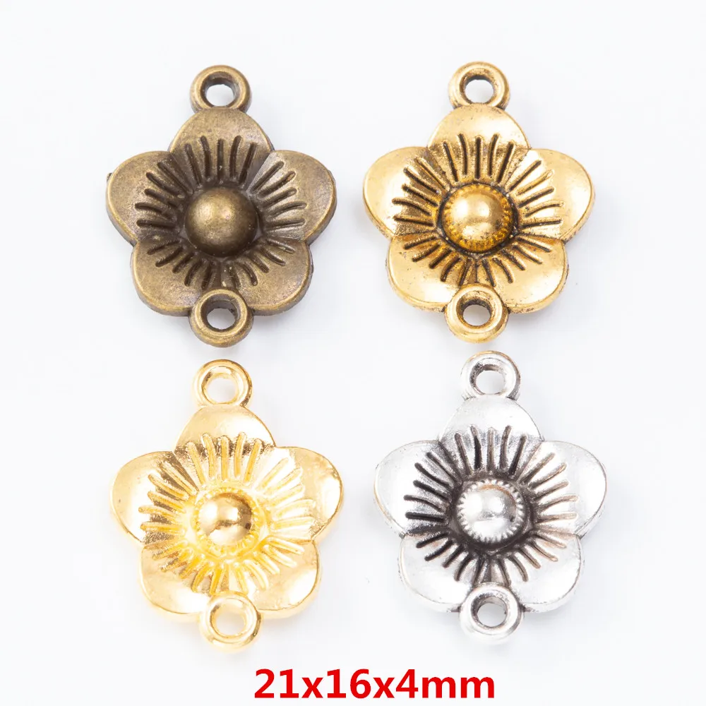 

135 pieces of retro Flower double hanging connector pendant zinc alloy pendant DIY European style jewelry making 7234