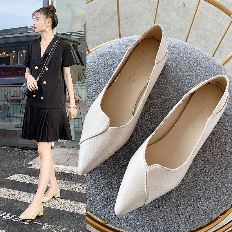 

Women high heels pumps leather strange low med heels female scarpins office pointed toe pumps shoes zapatos tacon mujer U14-56