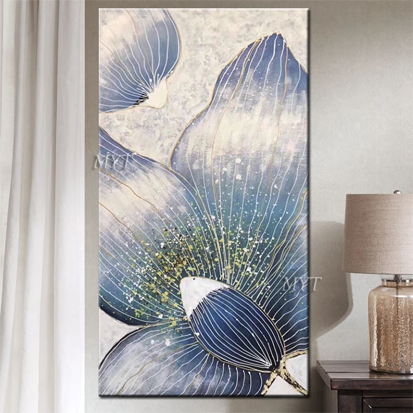 Абстрактная золотая линия цветок дизайн картина маслом ручной работы без рамы