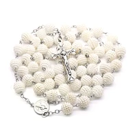 new handmade white 10mm beads glass pearl wedding prayer catholic men women party cross rosary necklace accessories gift