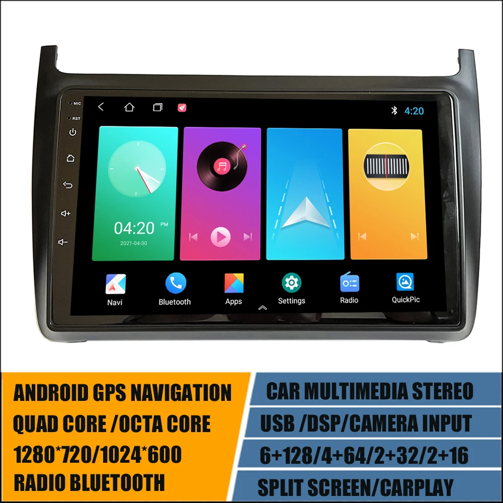 

Автомобильная магнитола 9 дюймов для VW POLO 5 Sedan 2008-2020 Android 11, мультимедийная навигация 2 Din DSP Carplay 1280*720
