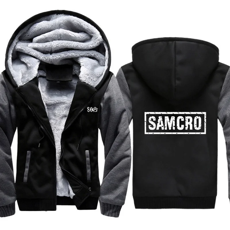 

SOA Sons of Anarchy Hoodies Mens Winter fleece Thicken Warm coats zipper Sweatshirt SAMCRO Print Mens Hoodies Jacket Hoody Male