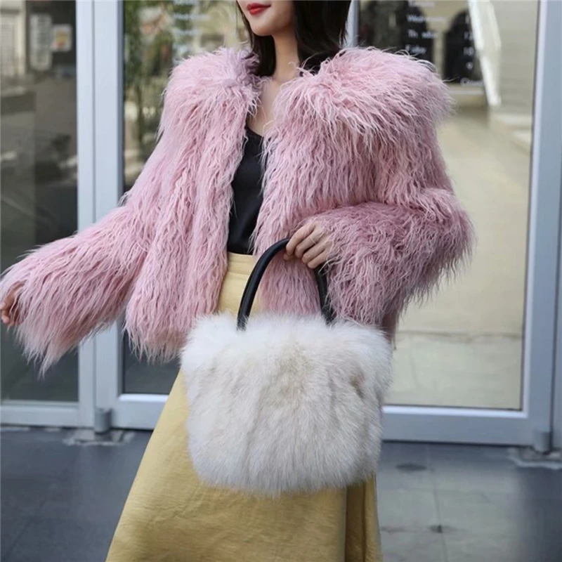 IANLAN женские сумки из натурального меха енота бежевого цвета Сумки натуральной