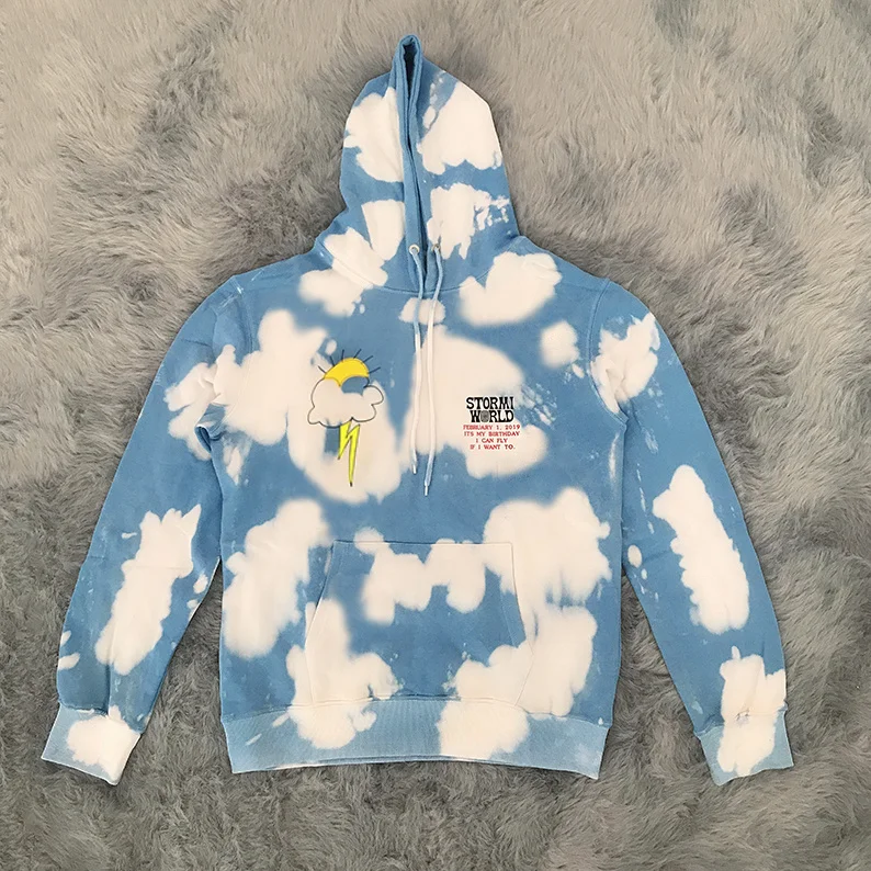 

Travis Scott ASTROWORLD Birthday Party Lightning Print Men Tie-dye Hoodies Hip-hop Oversize Hoodie Hoody Pullover