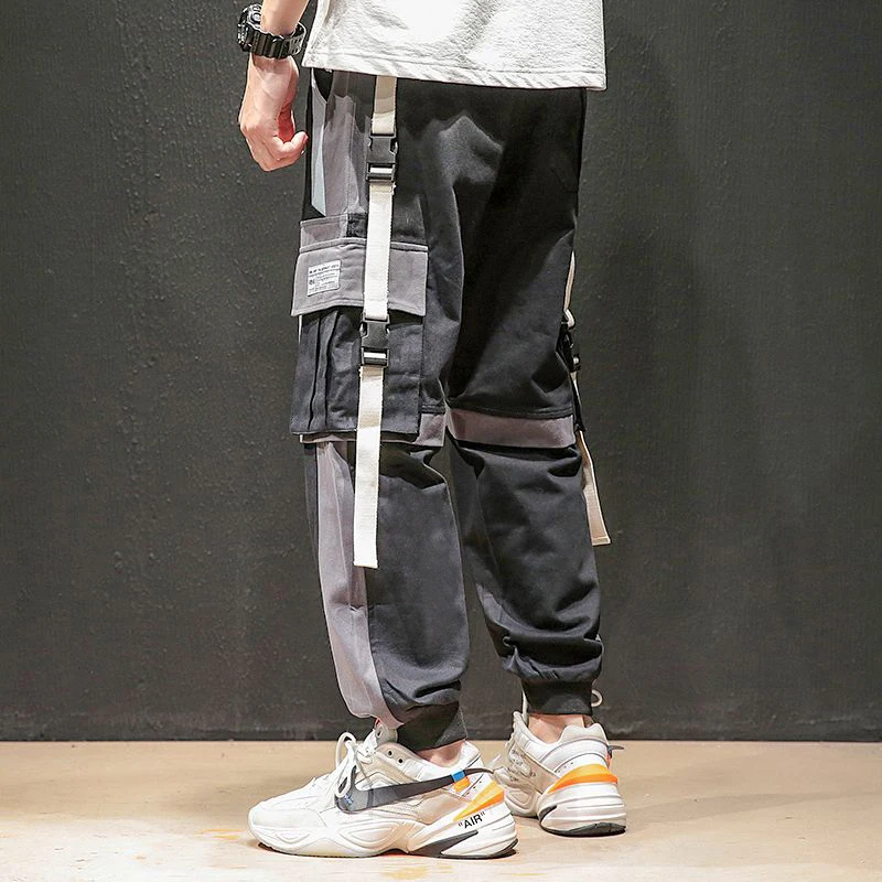 FUGOISM 2019 Autumn Joggers Men Sweatpants Cargo Pants Patchwork Striped Pure Cotton Men's Trousers Side Pockets |