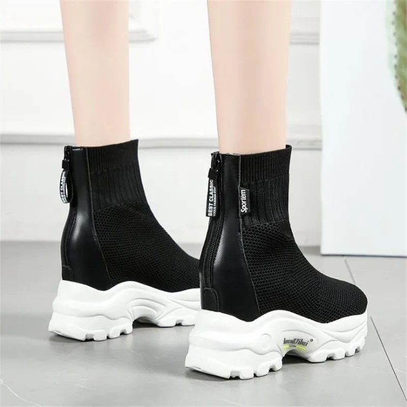 

Winter Platform Women Ankle Boots Female Non Slip Sneakers Shoe 8CM Wedge Heels Sock Boots Autumn Flock Short Boots Woman New