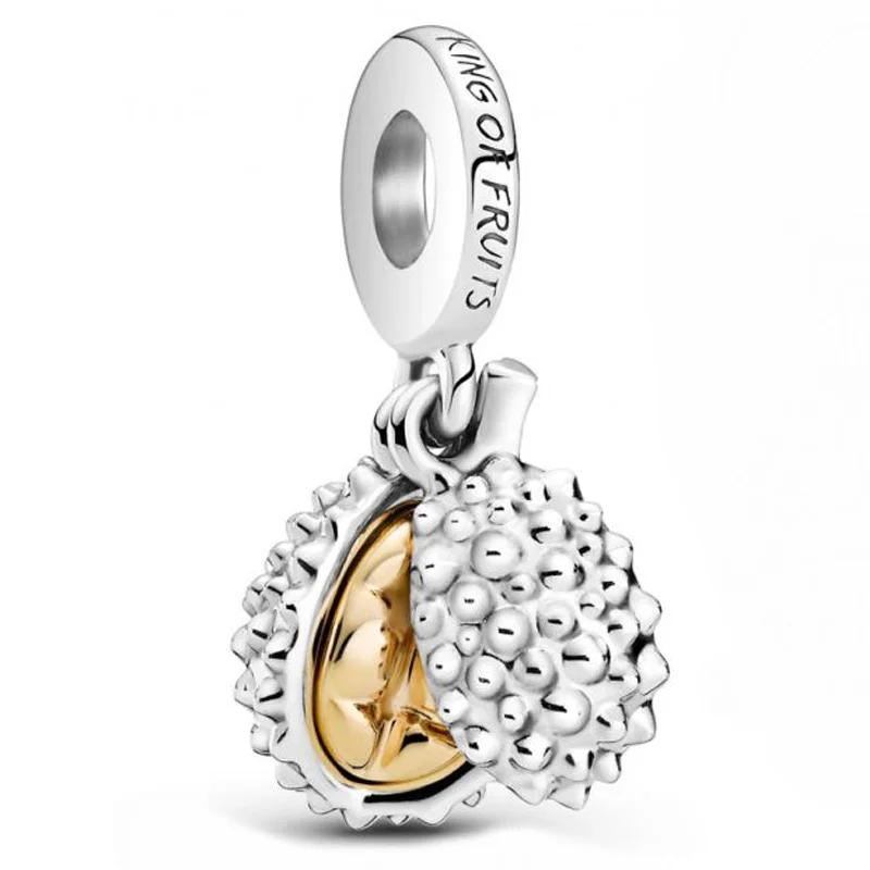 925 Серебряный подвесной грузовик для покупок с дурианом - королём фруктов, свадебные кольца, бусина-подвеска на браслет Pandora, изготавливаемое ювелирное украшение.