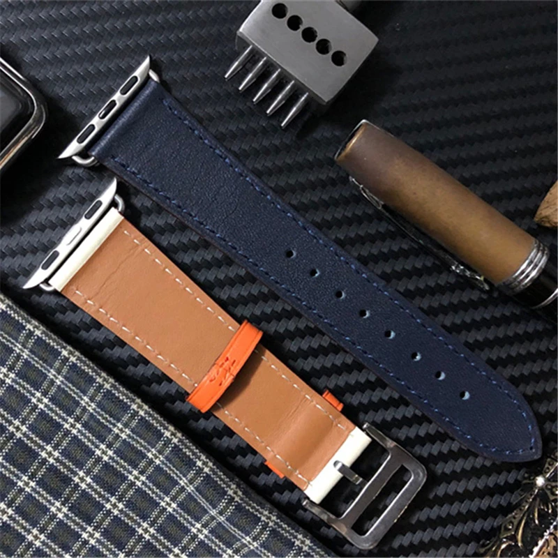 Ремешок из коровьей кожи для Apple Watch Band 44 мм iwatch Series 5 4 3 2 1 умные Аксессуары 42 мм петля 38 мм Замена браслета 40 мм