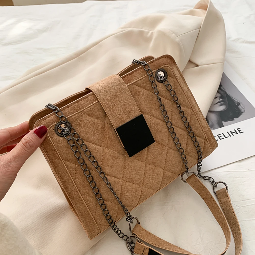 

Fashion Lattice Pattern Messenger Bag Lady Solid Scrub PU Leather Shoulder Tote Autumn Commuter Street Purse Handbag