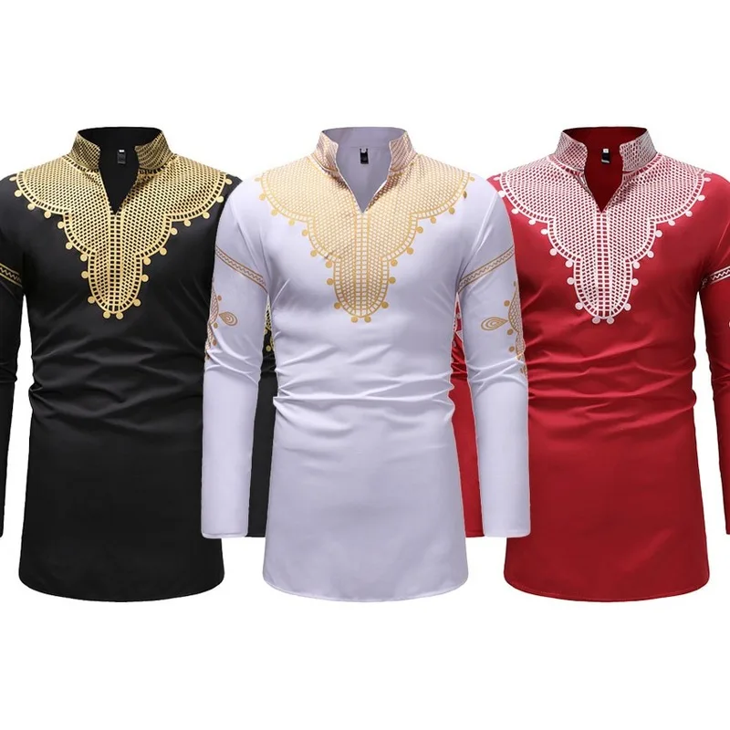 African Traditional Clothes Bazin Dress Male 3D Print Embroidery Full Sleeve Tops Shirt Riche Africa for Man | Тематическая одежда